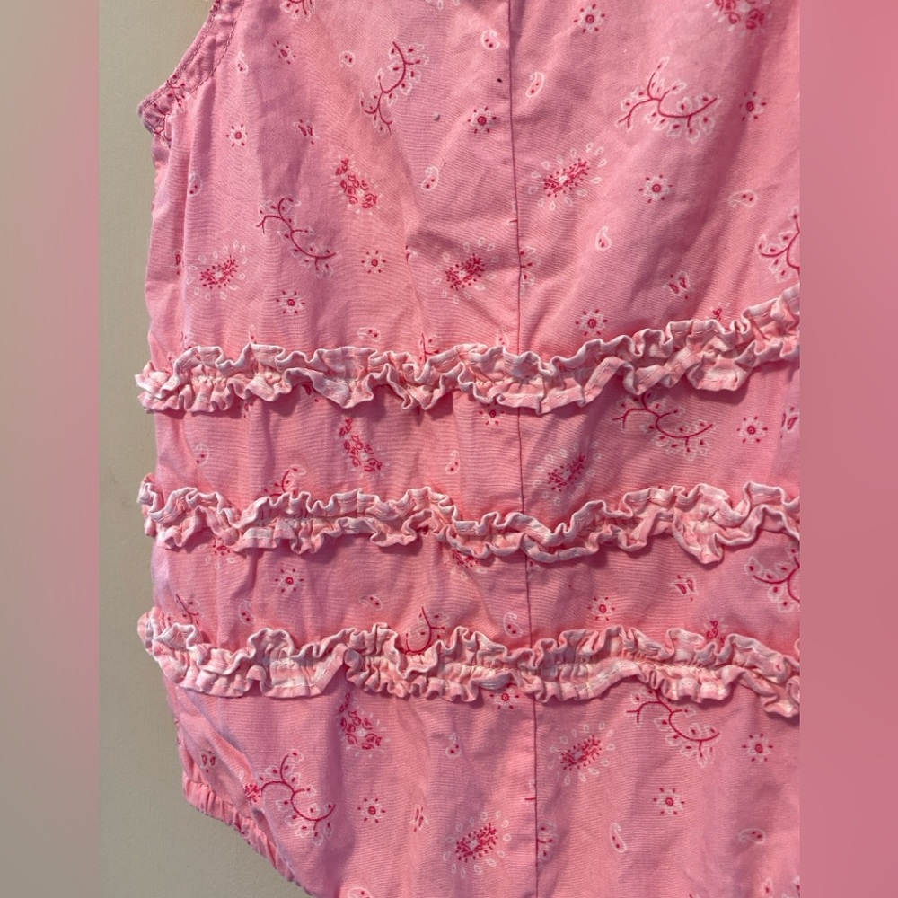 Vintage Pink Bubble Romper Cottagecore Gingham Ruffles Baby Girl Western Boho - Picture 8 of 10